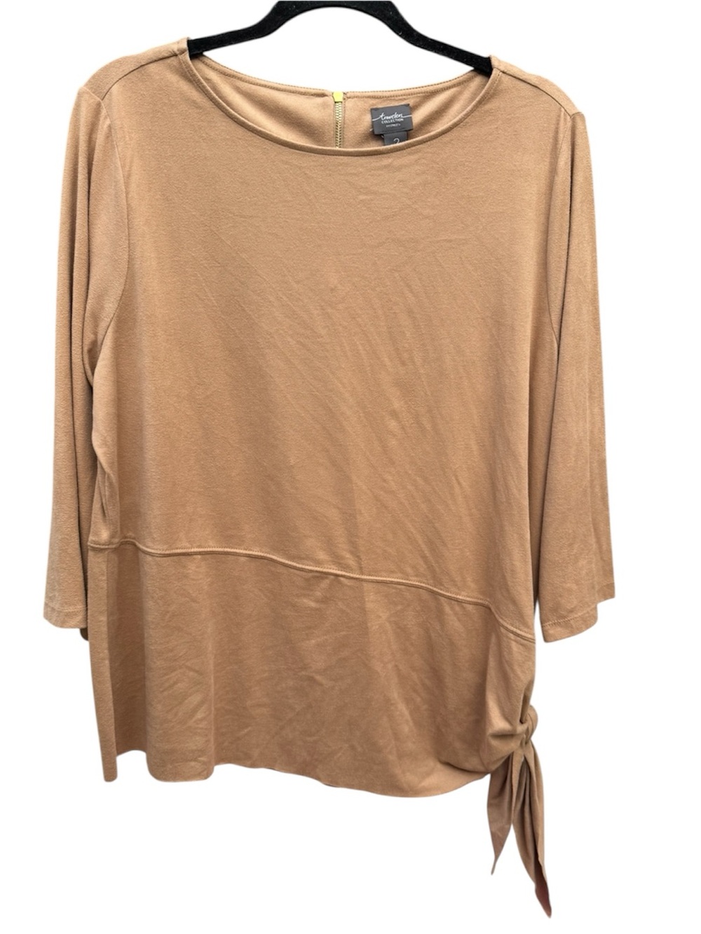 Traveler’s by Chico’s faux suede Top in Camel side knot 3/4 sleeve sz 2
